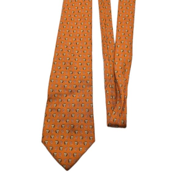 SALVATORE FERRAGAMO Made in Italy TIGER All Over Print Orange Silk Necktie Tie - Picture 3 of 7